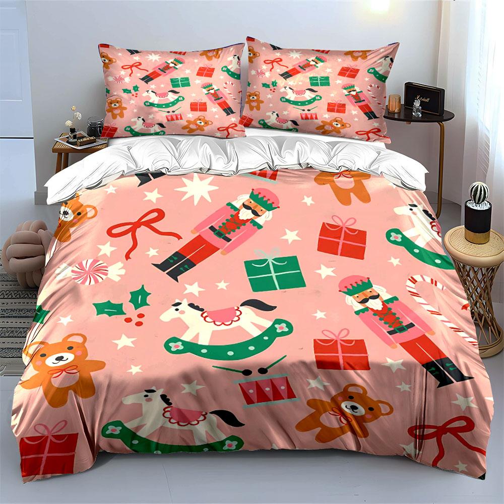 Christmas Nutcracker Pattern Bedding Duvet Cover Set Duvet Cover Pillowcases  (1*Duvet Cover 2*Pillowcases, without duvet insert)