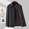 Men's Luxurious Double-Faced Wool Jacket with Lapel and Detachable Down Liner, Ideal for Business Executives.