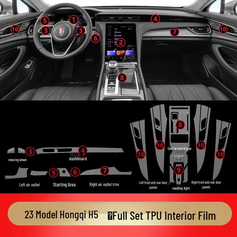 TPU Dashboard & Screen Protector for 25 Hongqi H5 Models - High-Definition Interior Film & Gear Shift Accessory