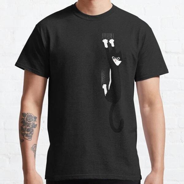 Black and White Cat Hanging On | Funny Tuxedo Cat Classic T-Shirt S-3XL L