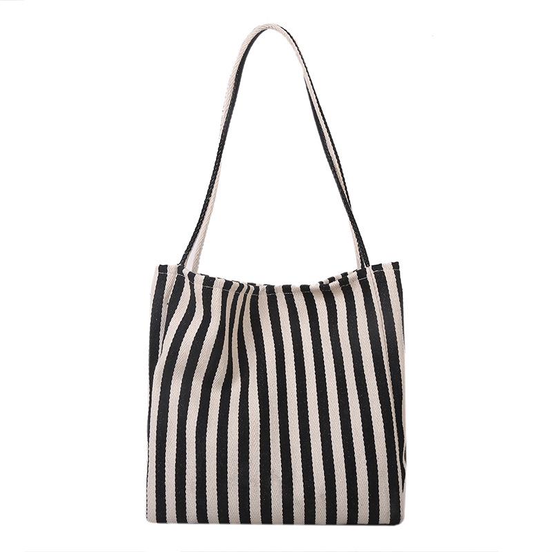 Korean Retro Artistic Striped Shoulder Bag - Large Capacity Fashion Tote
