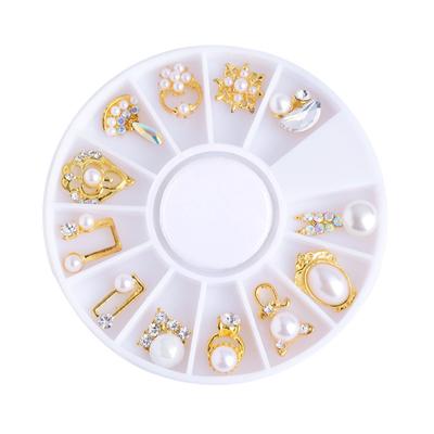 12 Stück/Rad Perle Legierung Nagel Schmuck Strass Nagel Ornament Nagelkunst Dekoration