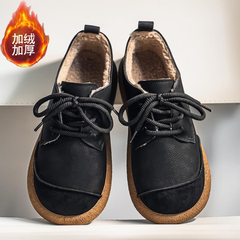 Casual leather shoes, low-top wear-resistant, matte leather, large shoe size, soft surface leather, new winter models.