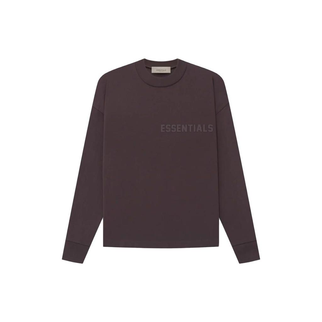 Fear of God Essentials Camiseta de Manga Comprida com Bordado de Logo Frontal e Gola Redonda Canelada Tops Masculinos Ameixa FOG-SS23-077