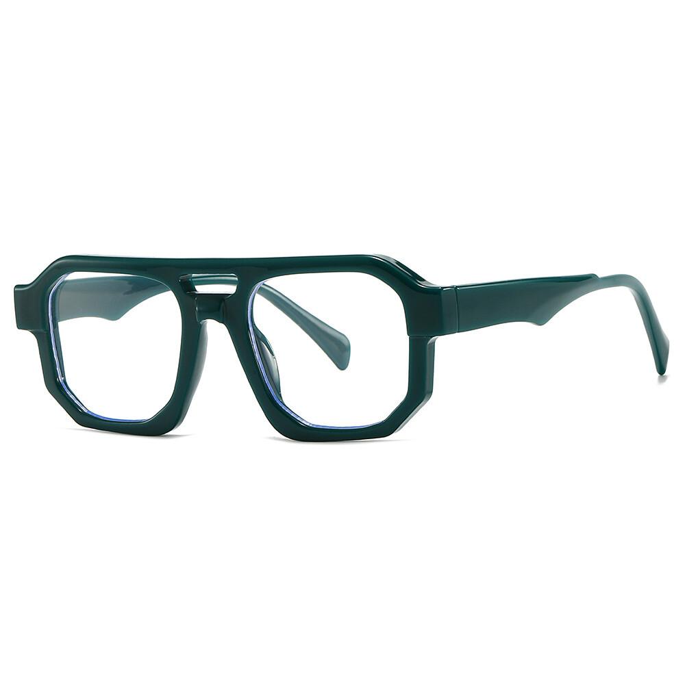 Dark Green Oversized Square Reading Glasses for Men Women Retro Double Bridges Fashionable Presbyopia Eyewear Blue Light Filter