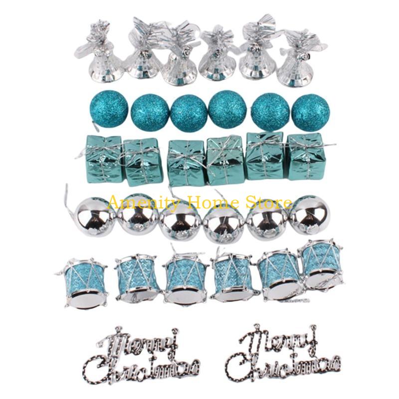 

F26C 32Pcs Christmas Tree Ornaments Assorted Pendant Glitter Small Shatterproof Ball Hanging Baubles Set Xmas Party Decor синий