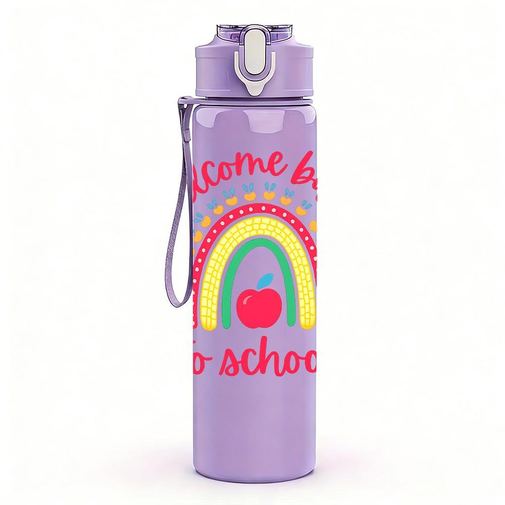1PC Welcome Back To School Rainbow 750ml Color Plastic Sports Water Bottle Leakproof Flip Straw Lid Suitable for Sports Office Home Use