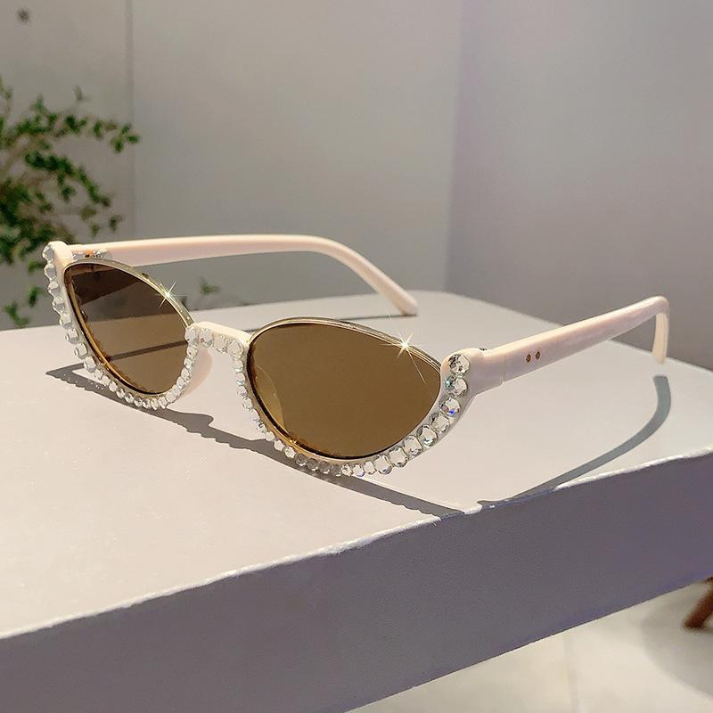 Half Frame Diamond-Encrusted Sunglasses Fashion Sunglasses Same Street Shooting Ink