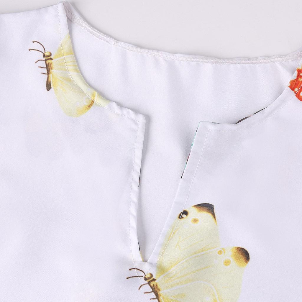 Women's V-Neck Ink Print Butterfly Dress with Pockets, Long Sleeve Summer Style