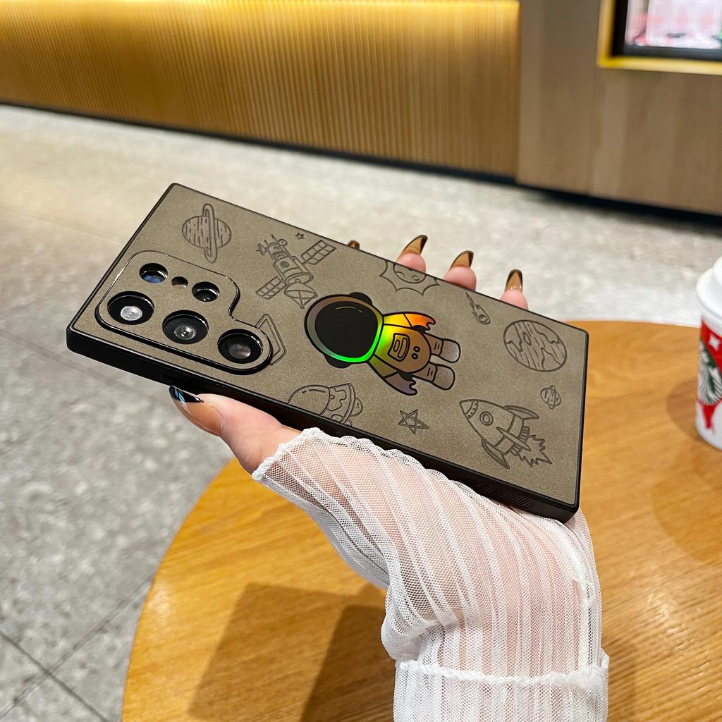 Luxury Spaceman Leather Phone Case For Samsung Galaxy S25 Ultra Matte Soft Allround Camera Cover Shell Phone Cover