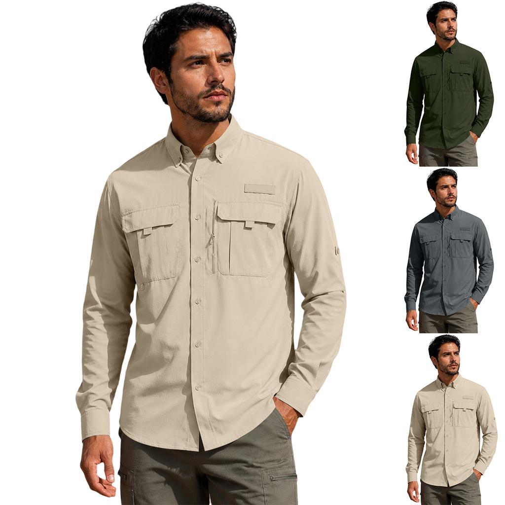 Men's Outdoor Long Sleeve Sun Shirt Breathable Quick Dry Casual Wear for Hiking