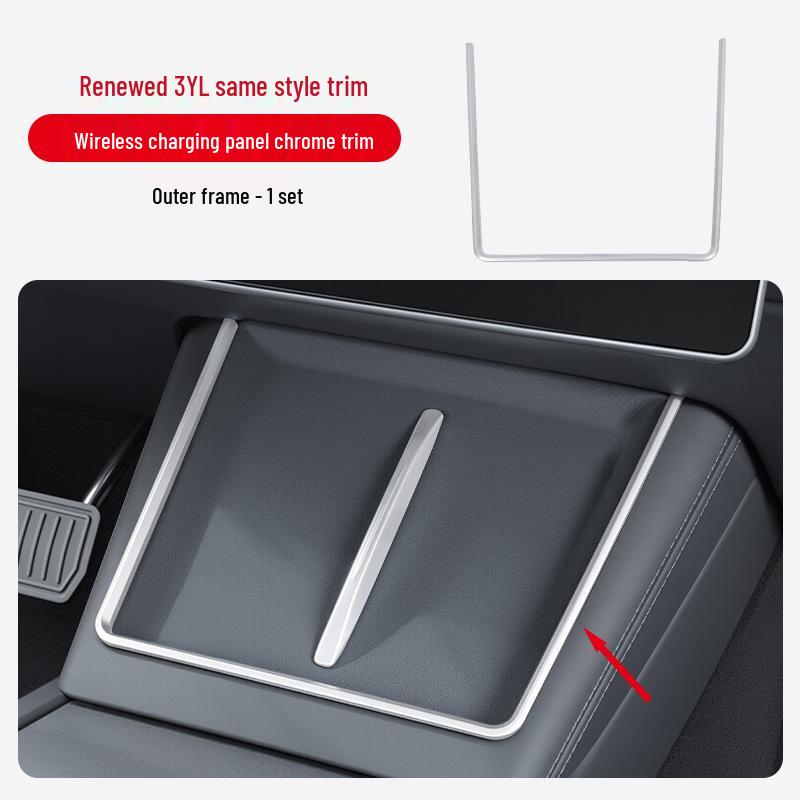 Tesla Model 3/Y Wireless Charger Decorative Strip Frame: Chrome Interior Anti-Scratch Modification