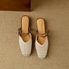 Krazing Pot Microfiber Mules Weaving Summer Size 41 Low Heels Slingback Party Shoes Women Square Toe Gladiator Hollow Out Pumps