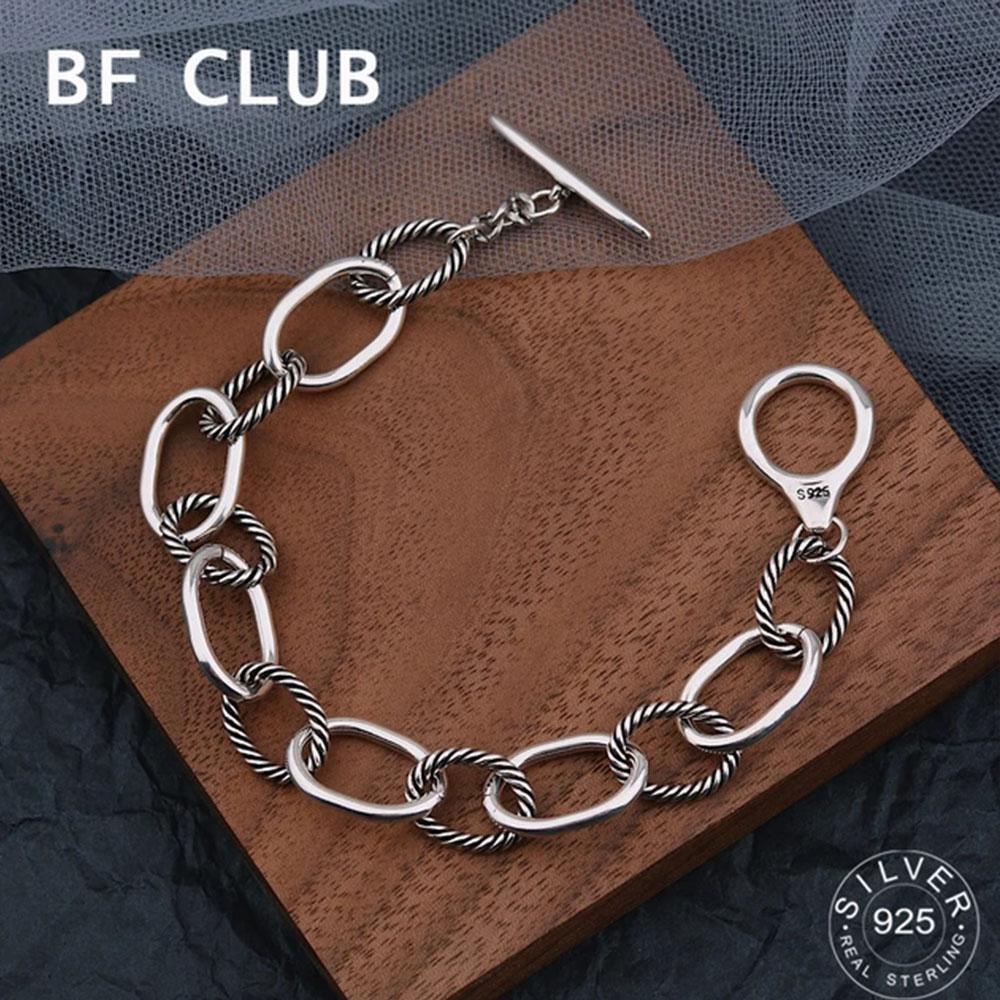 

BECLUB Silver Color Hiphop Thick Bracelet for Women Men Simple Chain Vintage Handmade Hasp Bracelet Birthday Gift