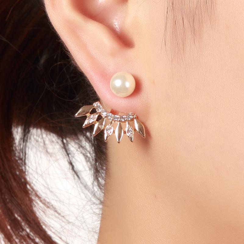 Rhinestone Crystal Pearl Stud Earrings - European & American Fashion Jewelry