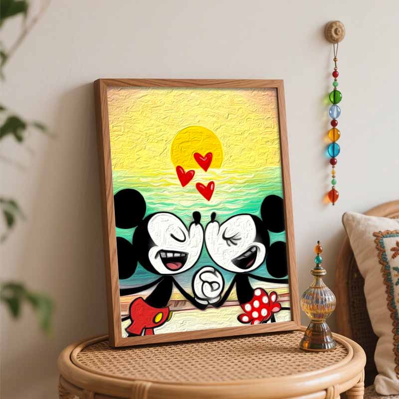 Disney Digital Oil Painting Art Painting Kit Mickey and Minnie Romantic Sunset Love Manual Diy Painting for Home Decorations