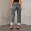 Women's Spring New Stretch Straight Jeans Quality Models Retro Rolled High Waist Trousers