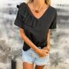 Women's Fashion Color V,Neck Short Sleeve T,Shirt With Half Ruffle Shirt