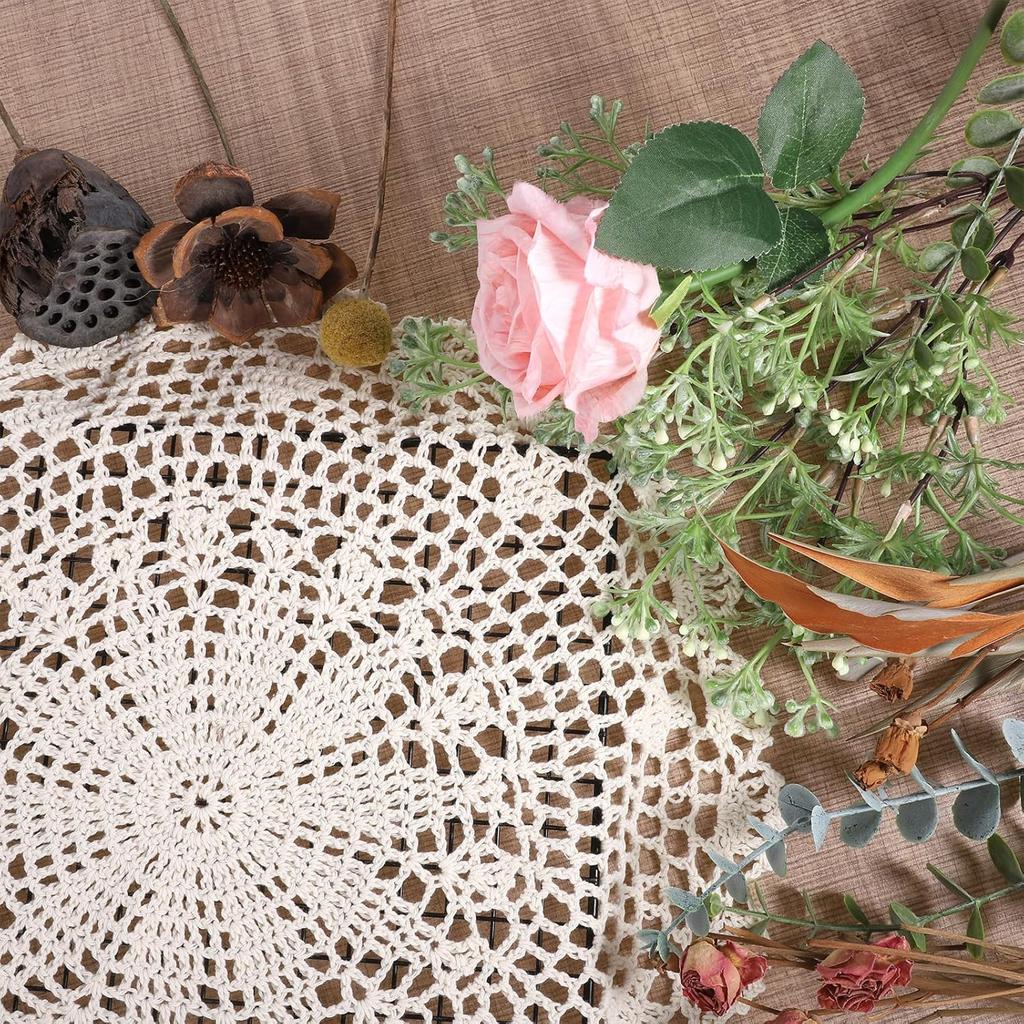 Crochet Doilies, 15.7 Inch Large Cotton Doilies for Tables Round Handmade Lace Placemats Vintage Knitted Tablecloth for Home Kitchen Dining Room