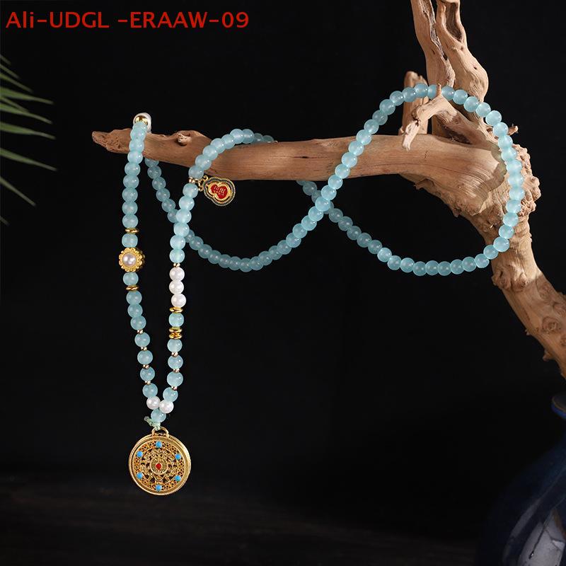 1PC Chinese Style Pearl Necklace Hanfu Accessory Zinc Alloy Hollow Carved Pendant Long Chain Necklace