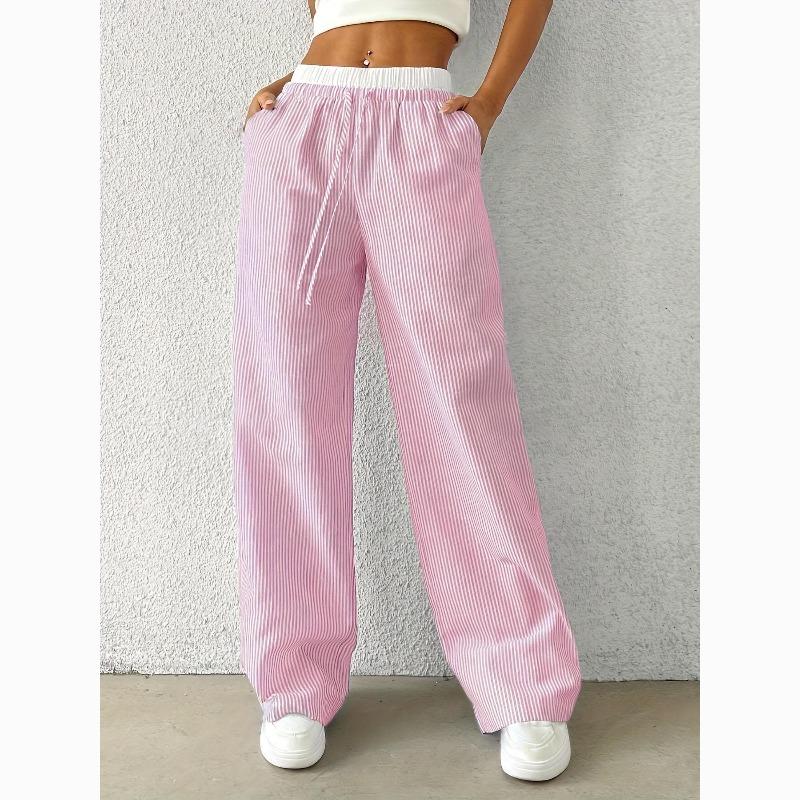 Spring and Autumn Women's Fashionable Striped Floor-length Casual Straight Pants