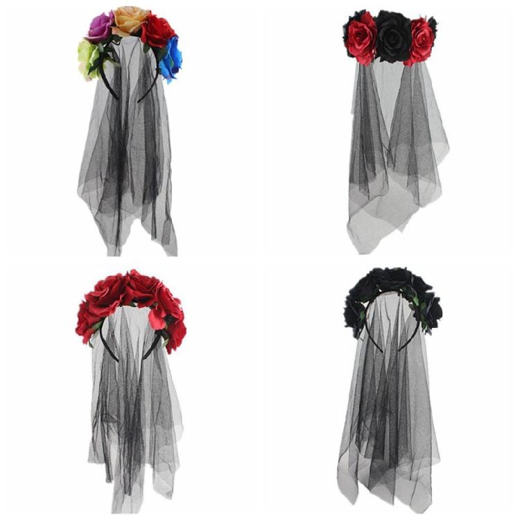 Halloween Floral Veil Headbands Mesh Lace for Women Cosplay Carnival Hair Props