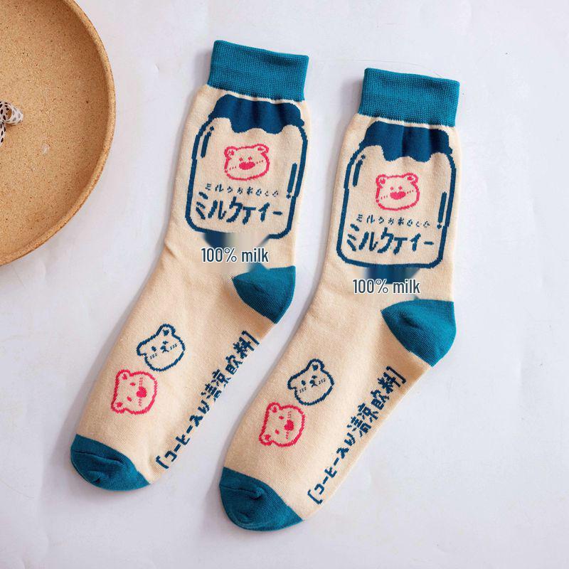 

Autumn/Winter Fashion: Women s Trendy Cartoon Cotton Mid-Calf Loose Pile Socks One Size