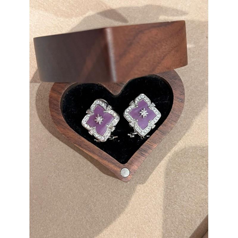 Vintage Style Violet Floral Jewelry Set Women Necklace Earrings Bracelet In Gold Plated Finish