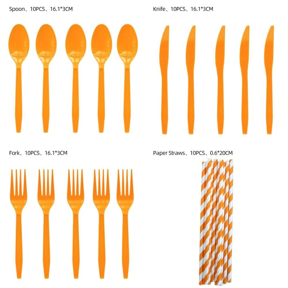 Plastic Fork Spoon Disposable Tablewares Autumn Theme Party Flatwares Kit  Party Supplies