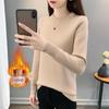 2025 Women's Autumn/Winter Half-High Collar Velvet-Lined Knit Sweater