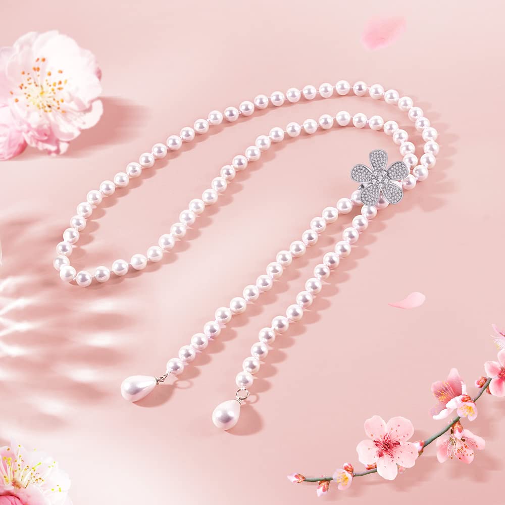 [FH.bird] Pearl Necklace, Long, Wedding, Formal Occasions, Shell Pearl, Popular, 8mm, Long Necklace, Women's, Pearl, 88cm, Adjustable, Bride, Winter,