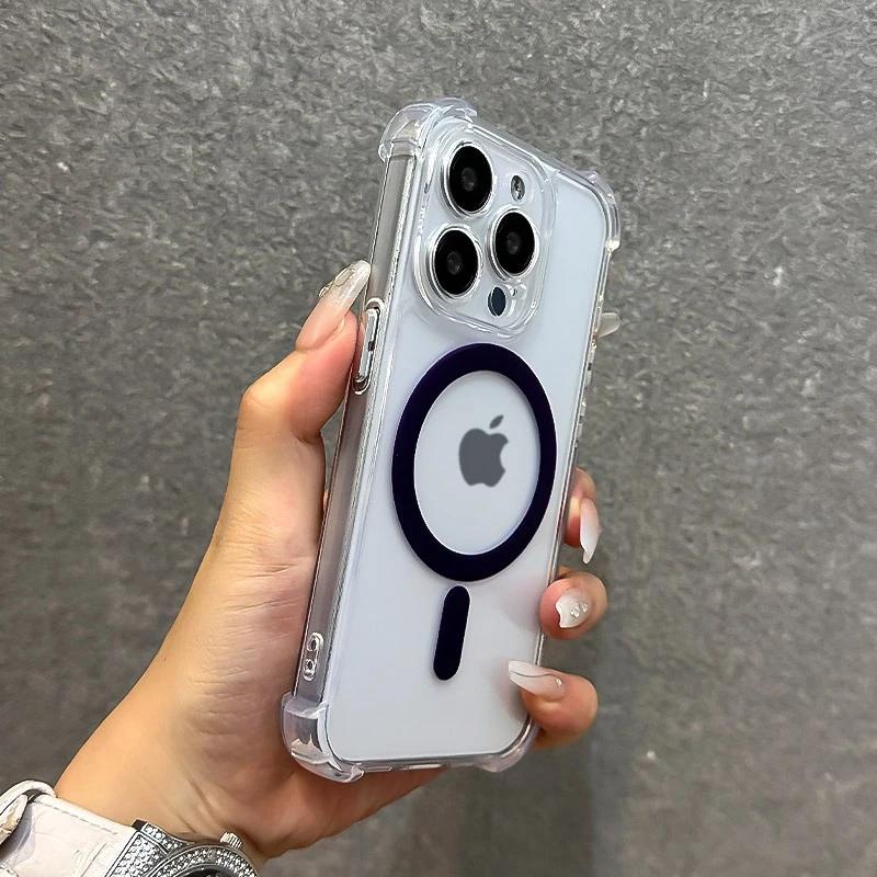 Soft Wireless Charge Magsafe Silicone Phone Case For 11 12 13 14 15 16 Pro Max Plus Transparent Magnetic Bumper Cover