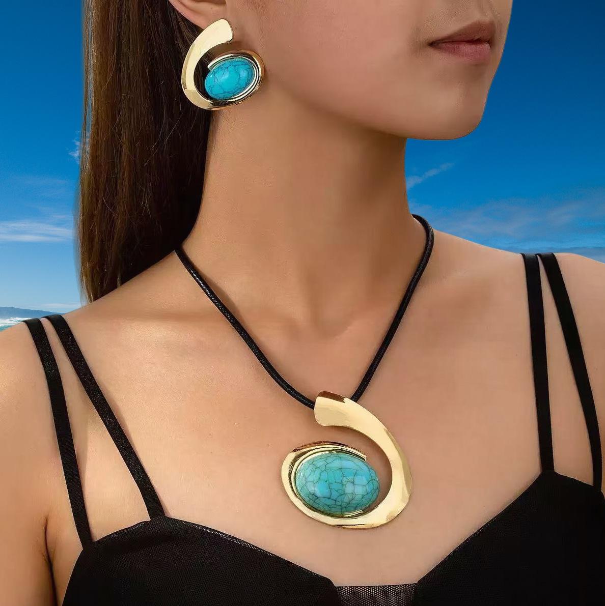 Новое, модное, преувеличенное, спиральное, улитка, персонализированный дизайн, подвеска, ожерелье, серьги-гвоздики, набор ожерелий