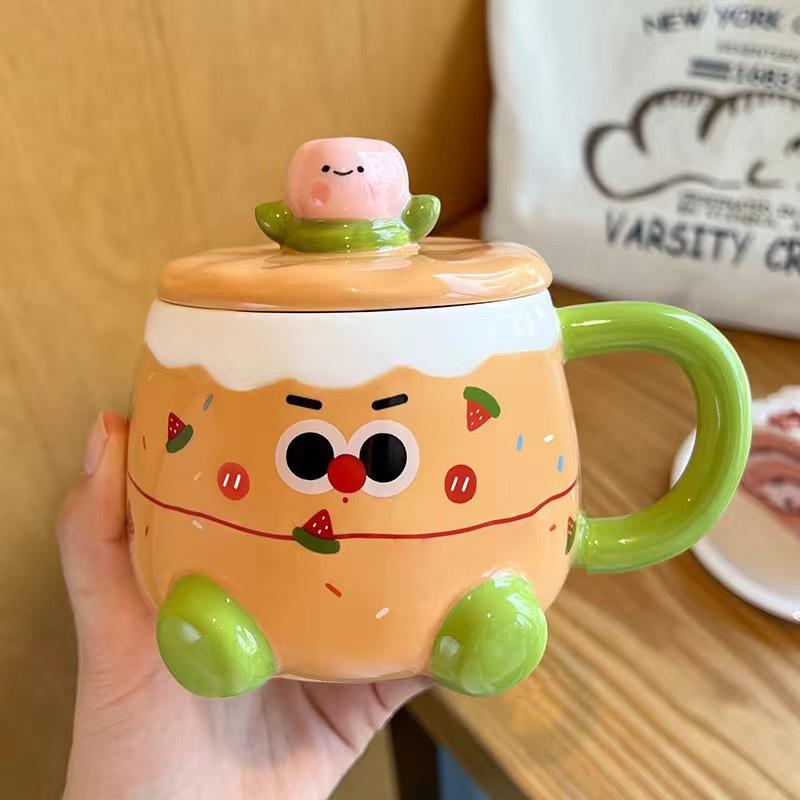 

Graffiti Emoji Mug with Lid Cute Ceramic Water Cup Large Capacity Coffee Mug High Value Office Home Use 460ml