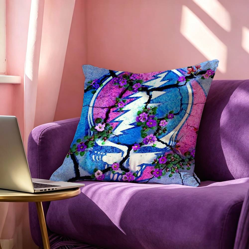 GGrateful DDead Band Square DoubleSided Printed Pillow Case Bedroom Bedside Pillow Sofa Cushion Cover