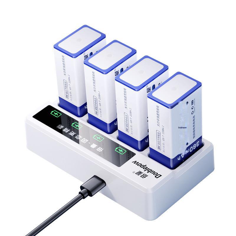 Enhanced 9V280 NiMH Rechargeable Battery Set with Intelligent Fast Charger and LED Display