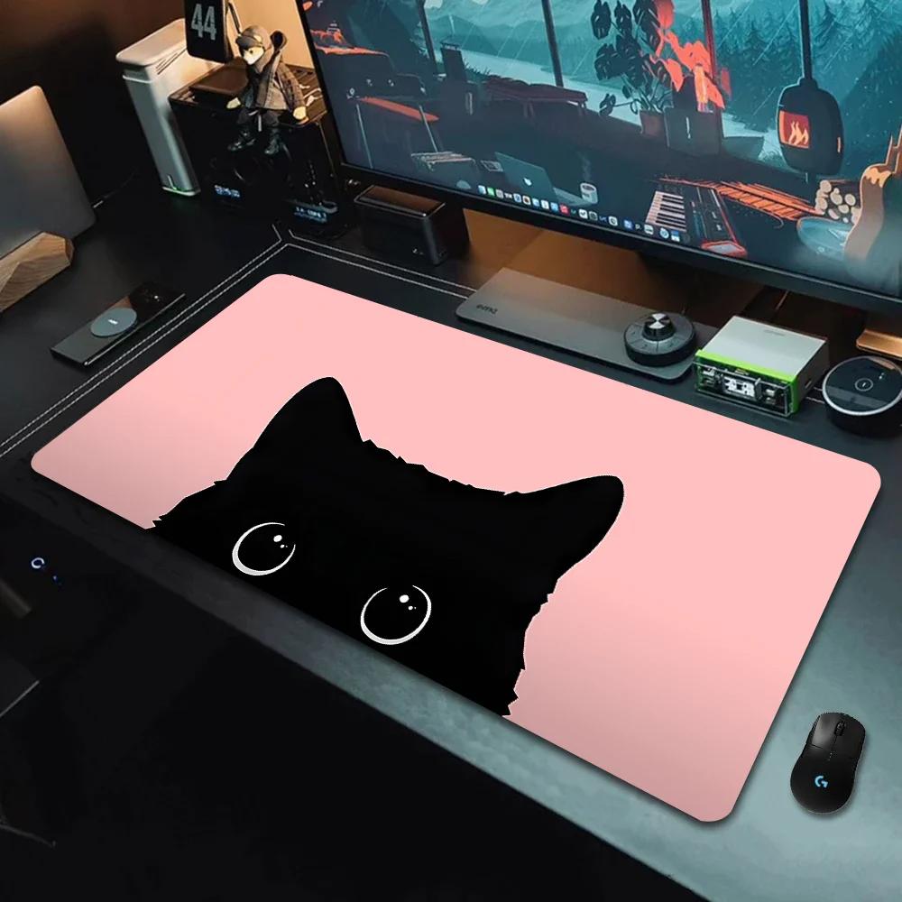 Large Cute Mouse Pad Kawaii Black Cat Kitten Game Keyboard Mat XxL Laptop Computers Accessories Rubber Table Pads Office Carpet