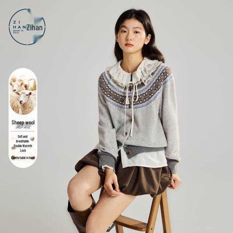 ZIHAN Women s Fair Isle Wool Knit Cardigan S