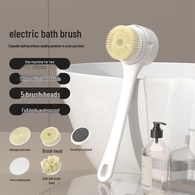 Digital Display Electric Bath Brush with Long Handle for Massage and Scrubbing