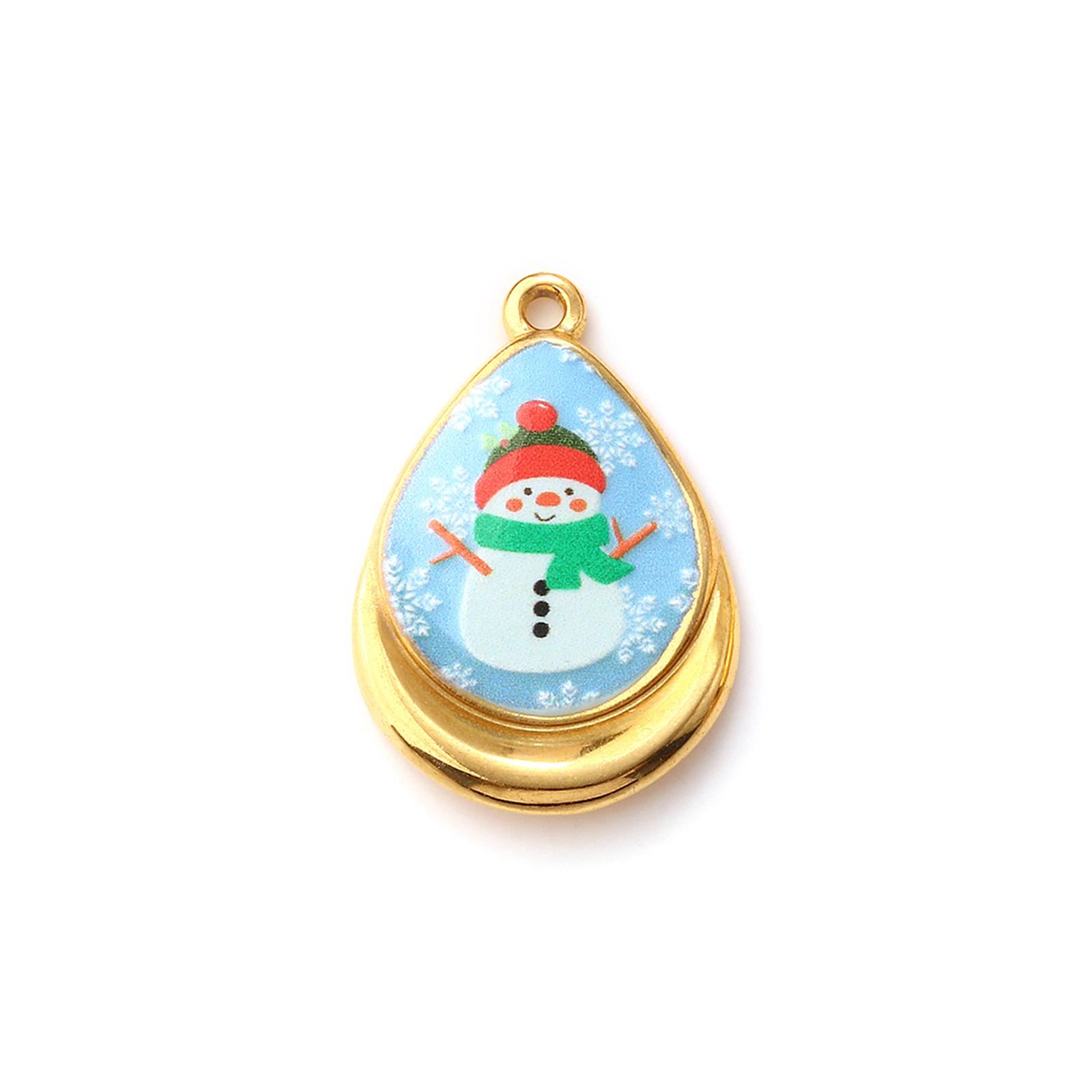 

2 Pcs 304 Stainless Steel Christmas Charms 18K Gold Plated Drop Printed Snowman Christmas Tree Pendants Necklace DIY 28mm X 19mm