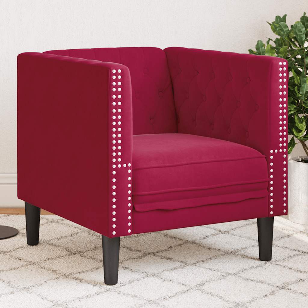 Vidaxl Fotel Chesterfield, Winna Czerwień, Tapicerowany Aksamitem