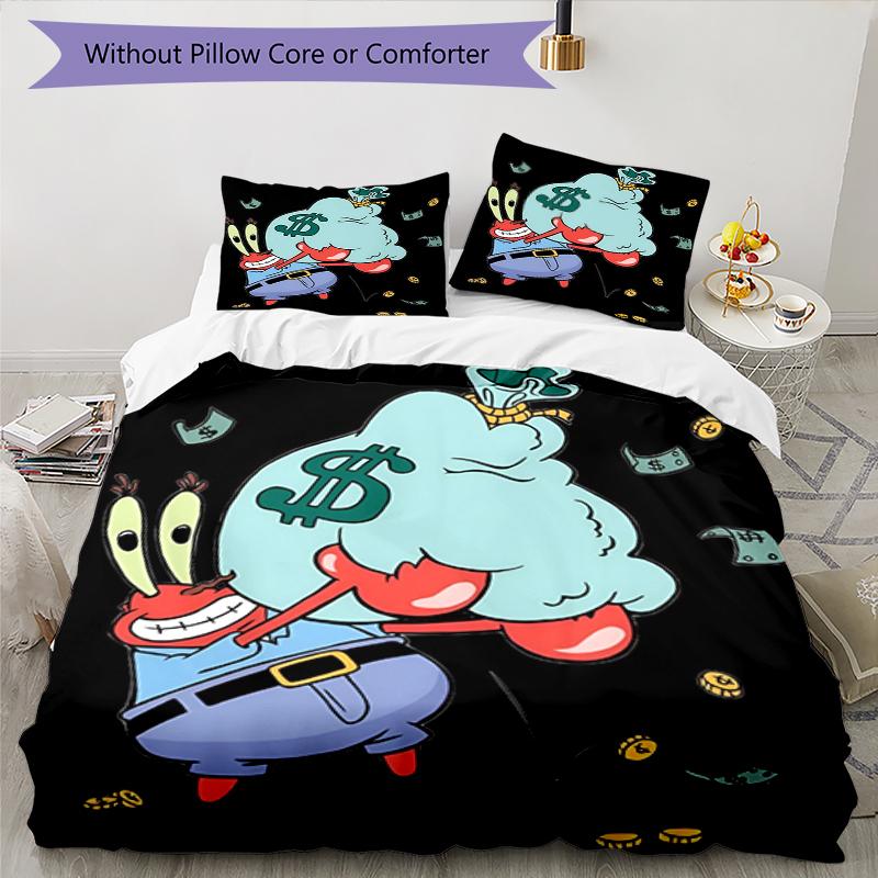 3pcs SpongeBob Bedding Set Duvet Cover Closure Includes 1 Duvet Cover & 2 Pillowcases, Soft and Comfortable for All Seasons.
