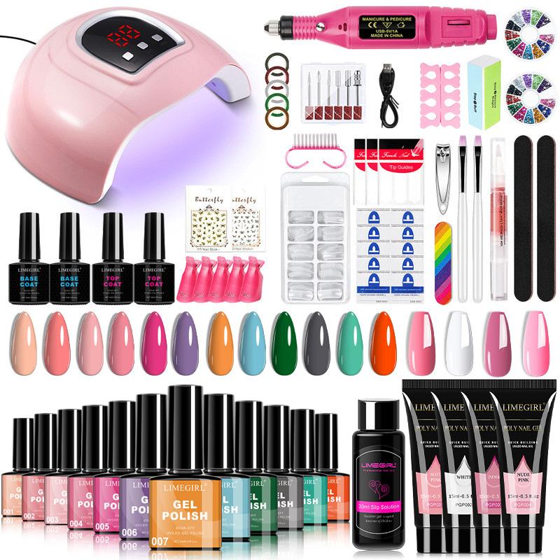 12 Colors Gel Nail Polish Kit with Extension Gel, LED Lamp, Nail File, Complete Nail Art Set for Home Use, Shein Hot Selling