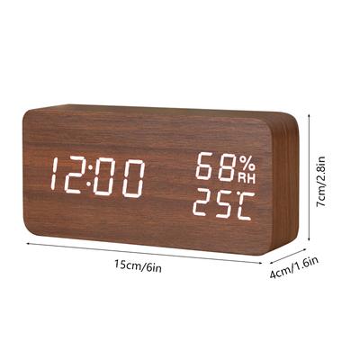 Despertador LED Relógio de Madeira Relógio de Controle de Voz Digital Despertador de Madeira USB/AAA Alimentado Mesa Eletrônica