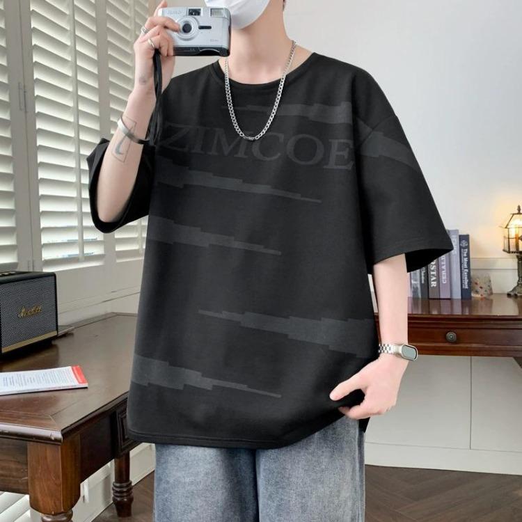 

Men Loose Five and A Half Sleeves Short Sleeve T Shirt Large Size Premium High End Feel L