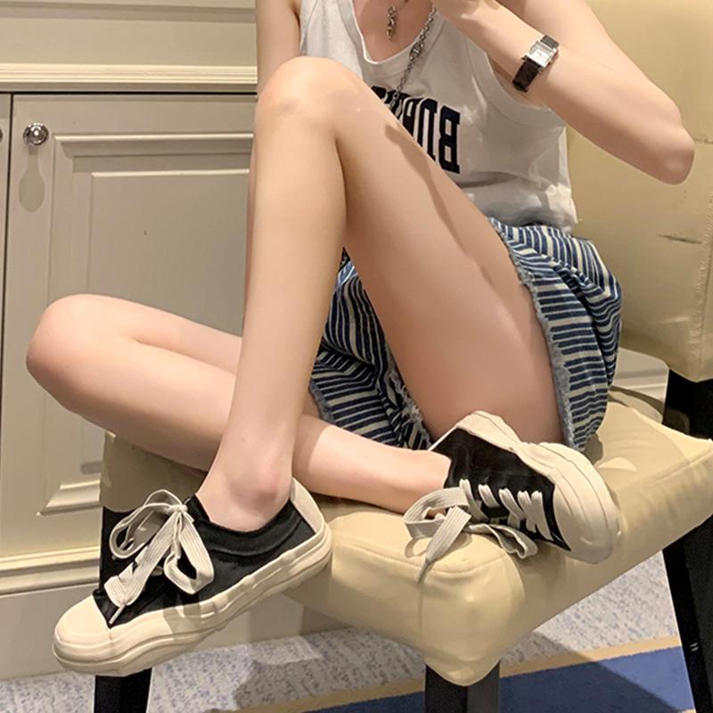 Grape mother studiolee summer round head lace-up canvas shoes versatile dissolving semi-drag casual sports board shoes women