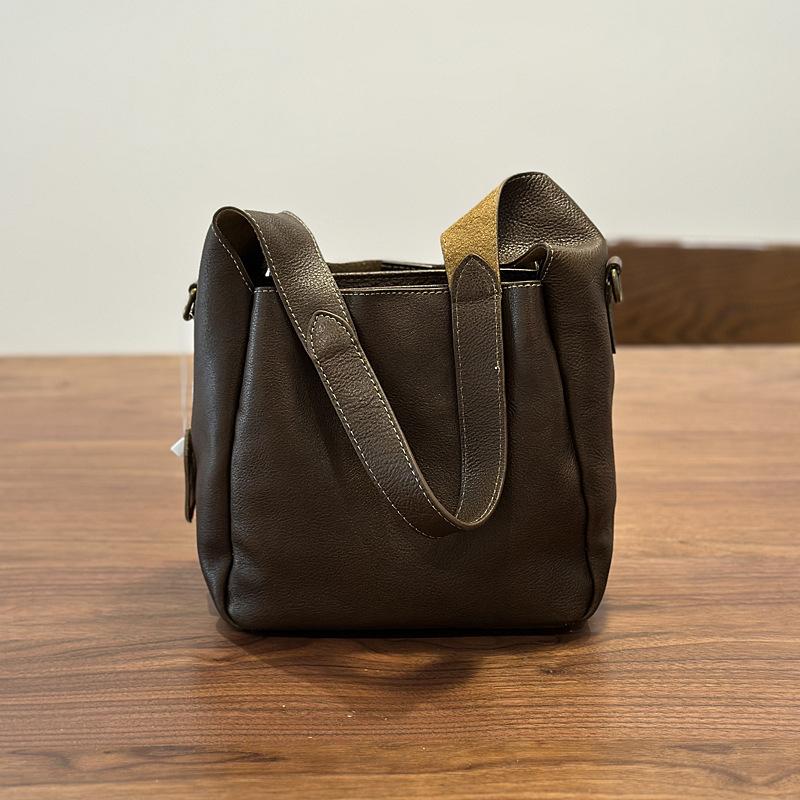 Johnature Genuine Leather Retro Women's Bag Commuting Soft Cowhide Solid Color Handbag Versatile Shoulder Bag