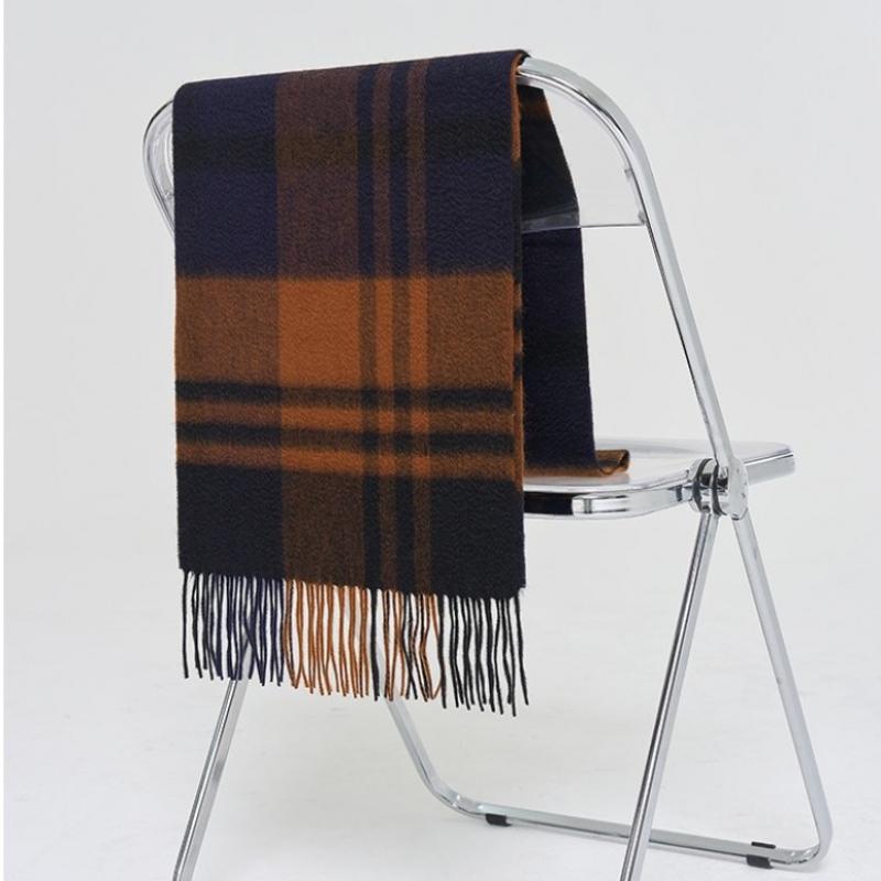 Dal Cashmere Premium Check Muffler Orange Dark Brown