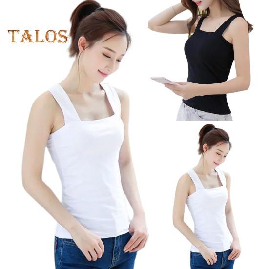 Damen Tanktops mit Hosenträgern, quadratischem Kragen, ärmellos, einfarbig, schmale Passform, Camisole für den Sommer