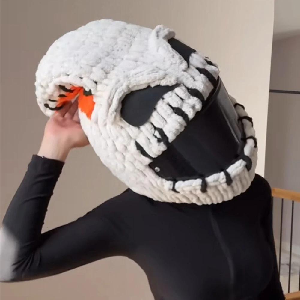Motorcycle Helmet Cover Cute Cat Ear Helmet Knitted Cover Handmade Thick Velvet Hat Cover for Women Cosplay Styling